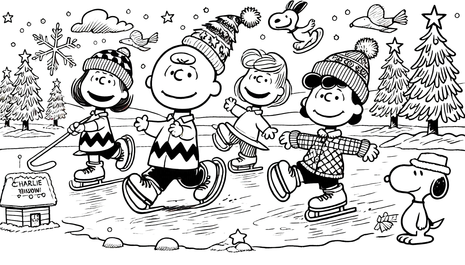 coloriage Charlie Brown Noël à imprimer pour enfant de 3 ans