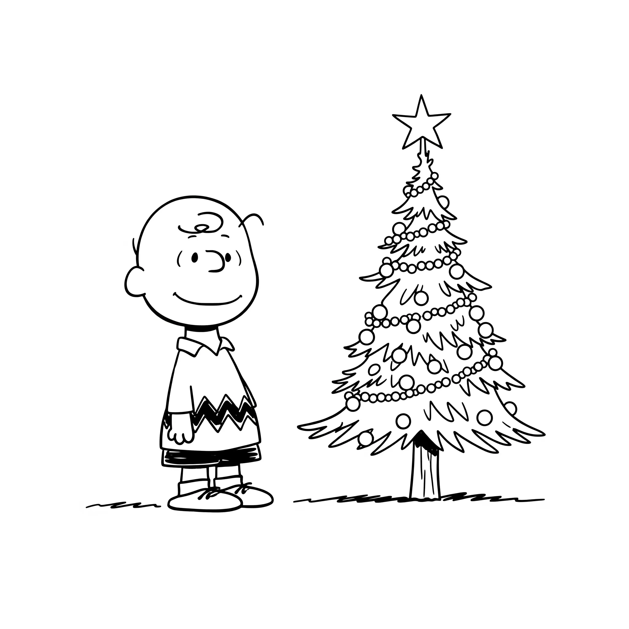 coloriage Charlie Brown et le sapin de Noël maigre educatif pour enfant