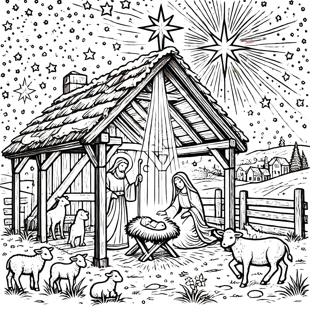 télécharger coloriage Crèche de Noël gratuit