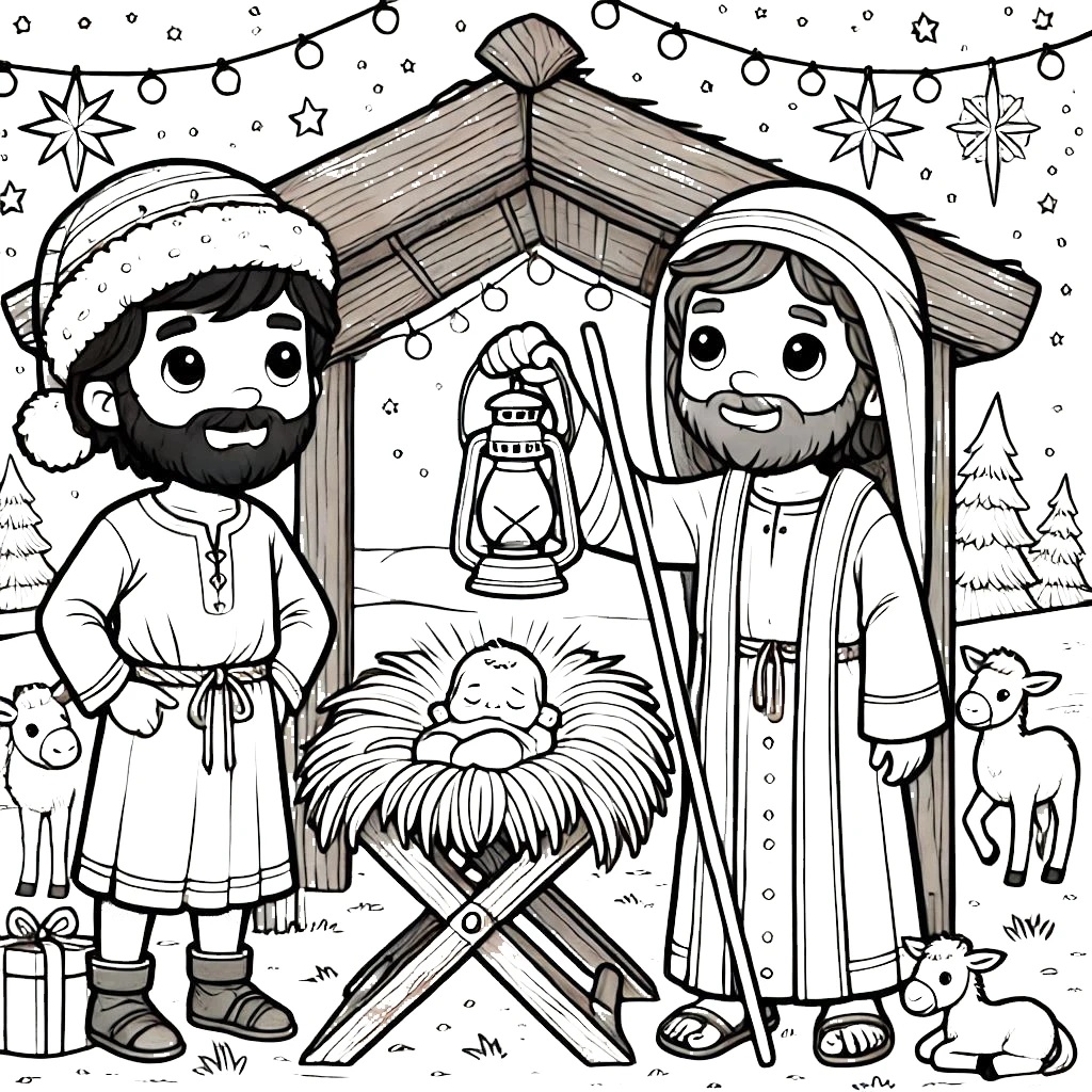 imprimer coloriage Crèche de Noël gratuit