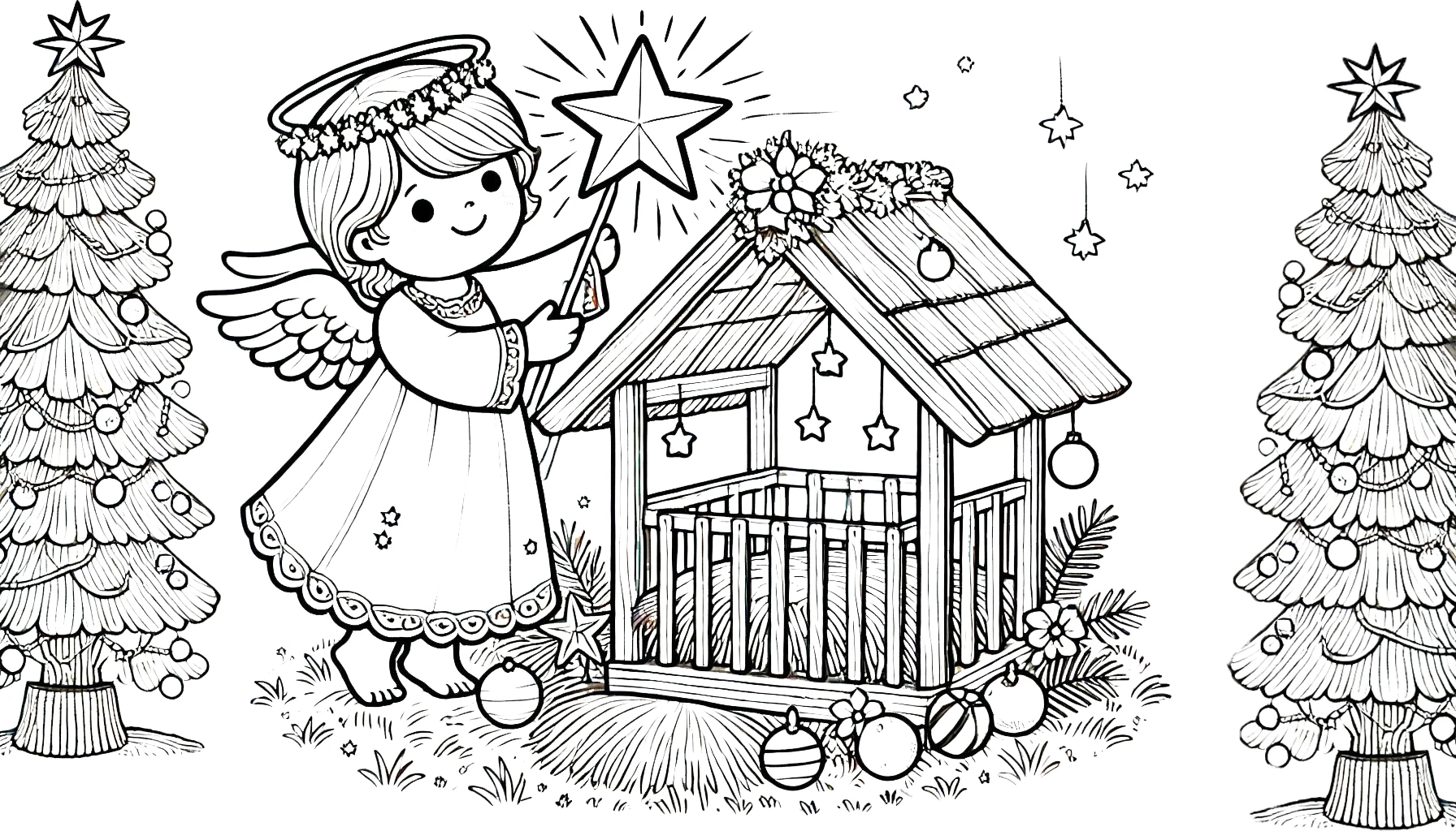 coloriage Crèche de Noël pour enfants a imprimer gratuit