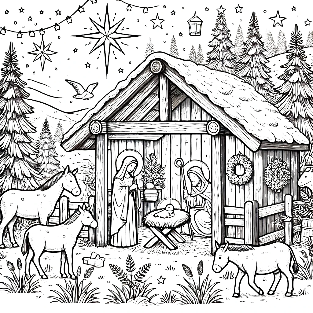 coloriage Crèche de Noël gratuit