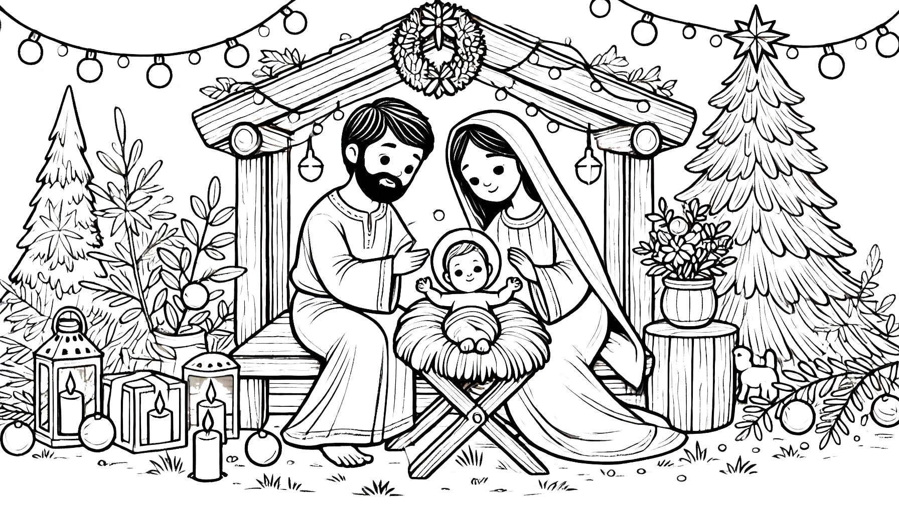 coloriage Crèche de Noël a dessiner et imprimer