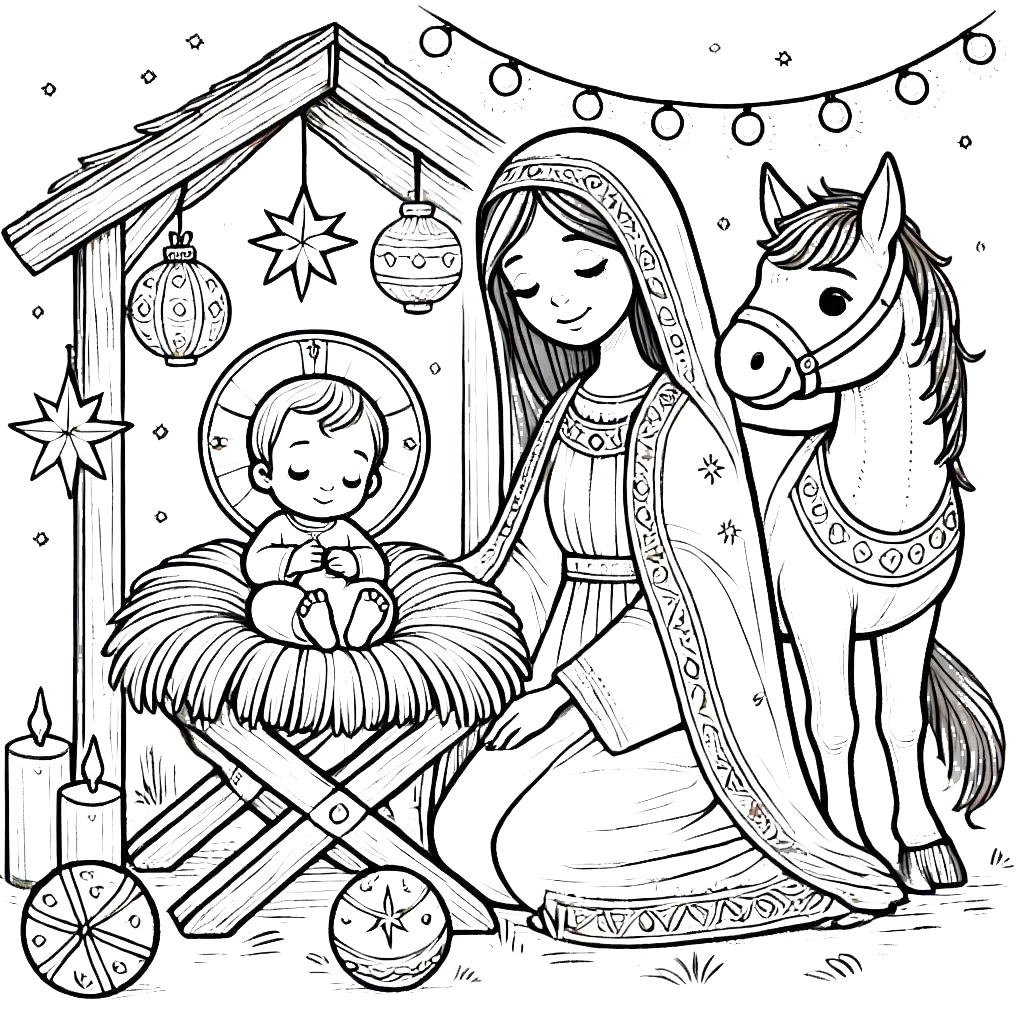 coloriage Crèche de Noël à imprimer pour enfants