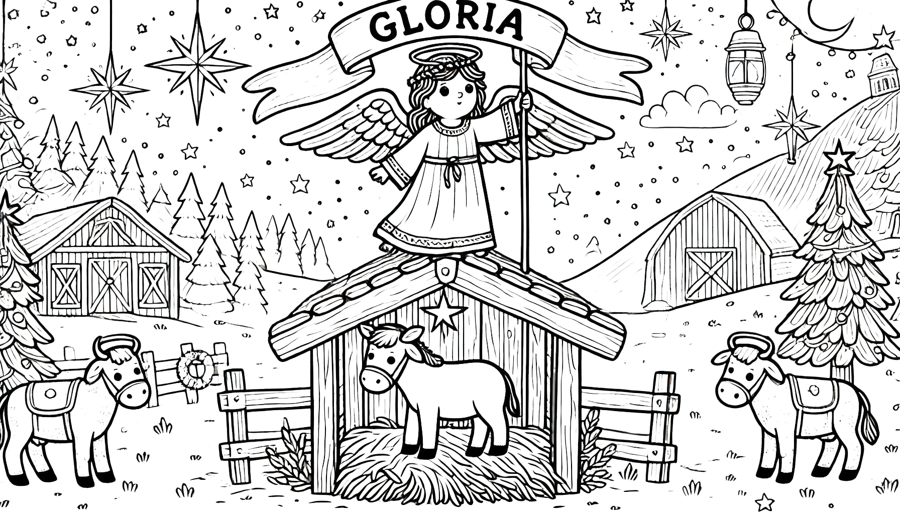 image pour coloriage Crèche de Noël enfant 1