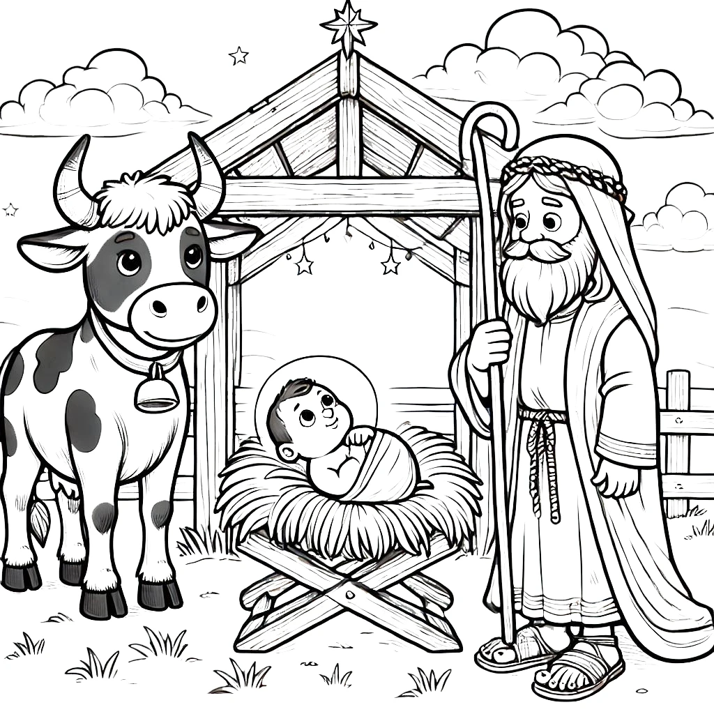 télécharger coloriage Crèche de Noël gratuit 1