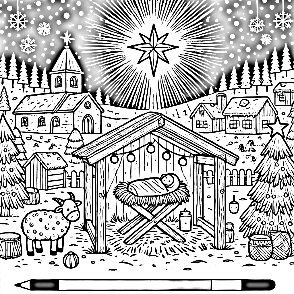 coloriage Crèche de Noël gratuit 1