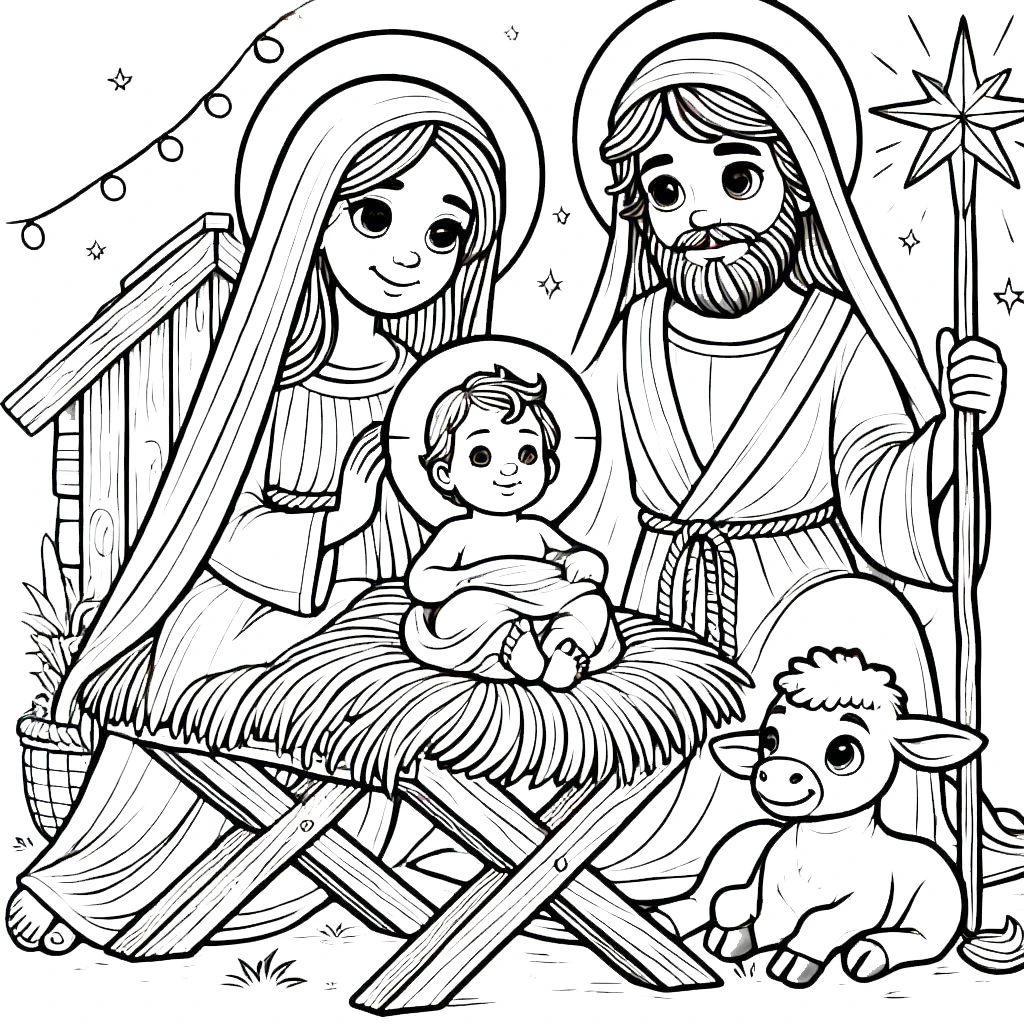 coloriage Crèche de Noël pour enfants a imprimer