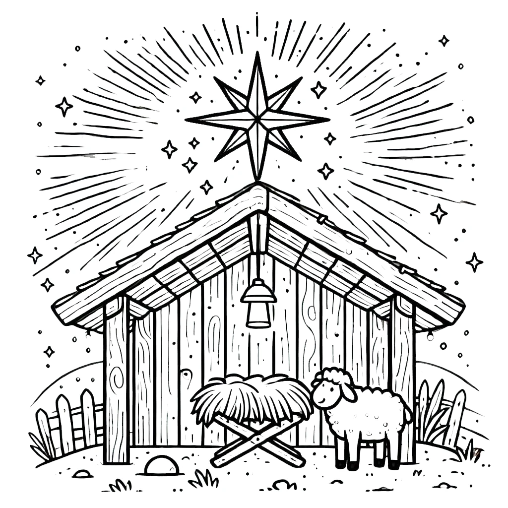 coloriage Crèche de Noël pour enfant à imprimer