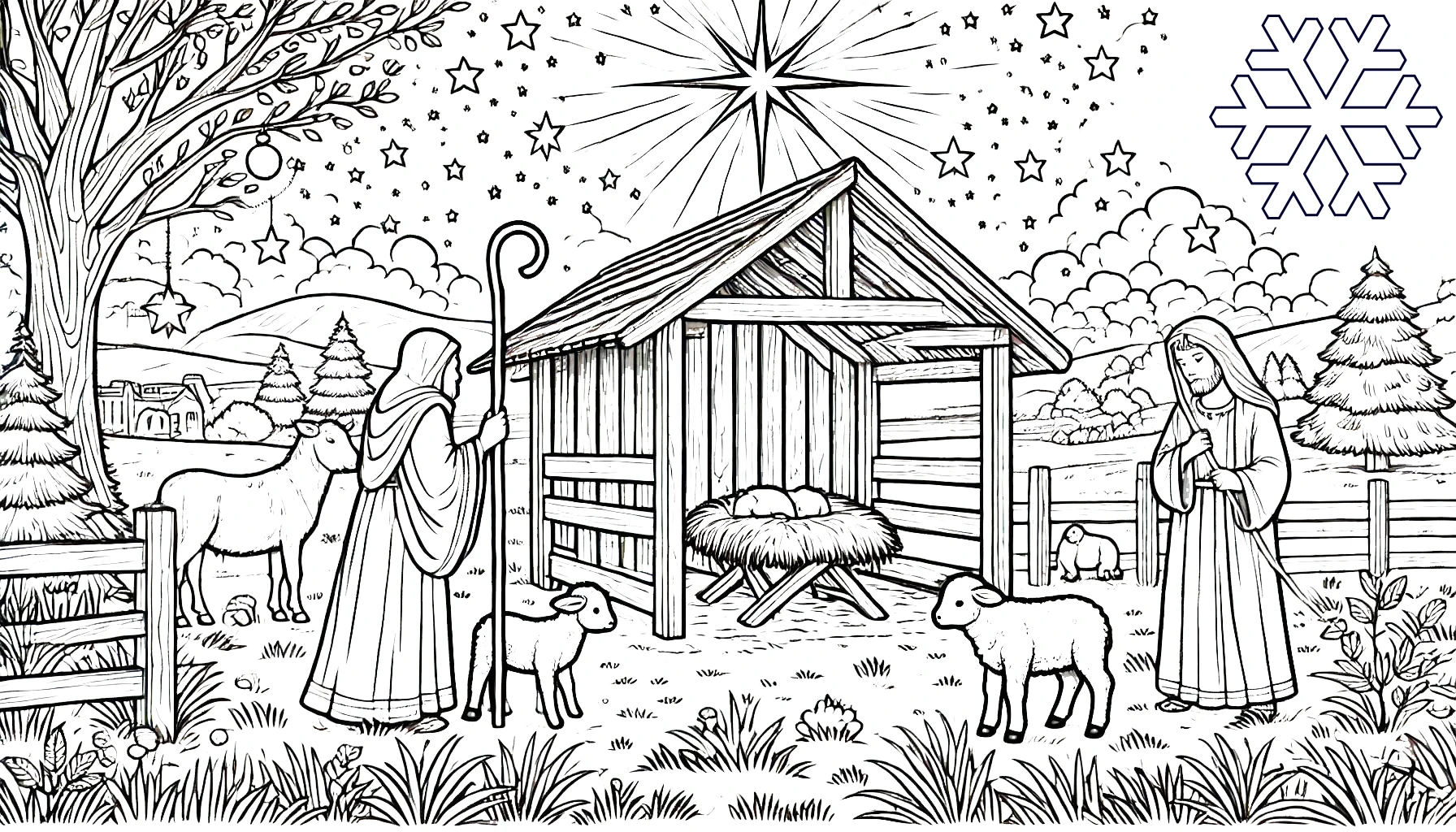 coloriage Crèche de Noël pour enfants