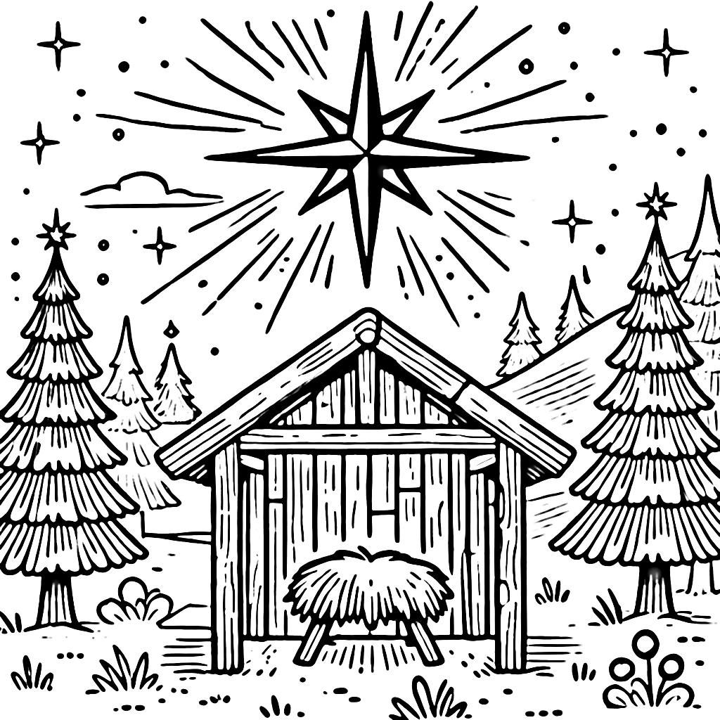 image de coloriage Crèche de Noël pour enfant