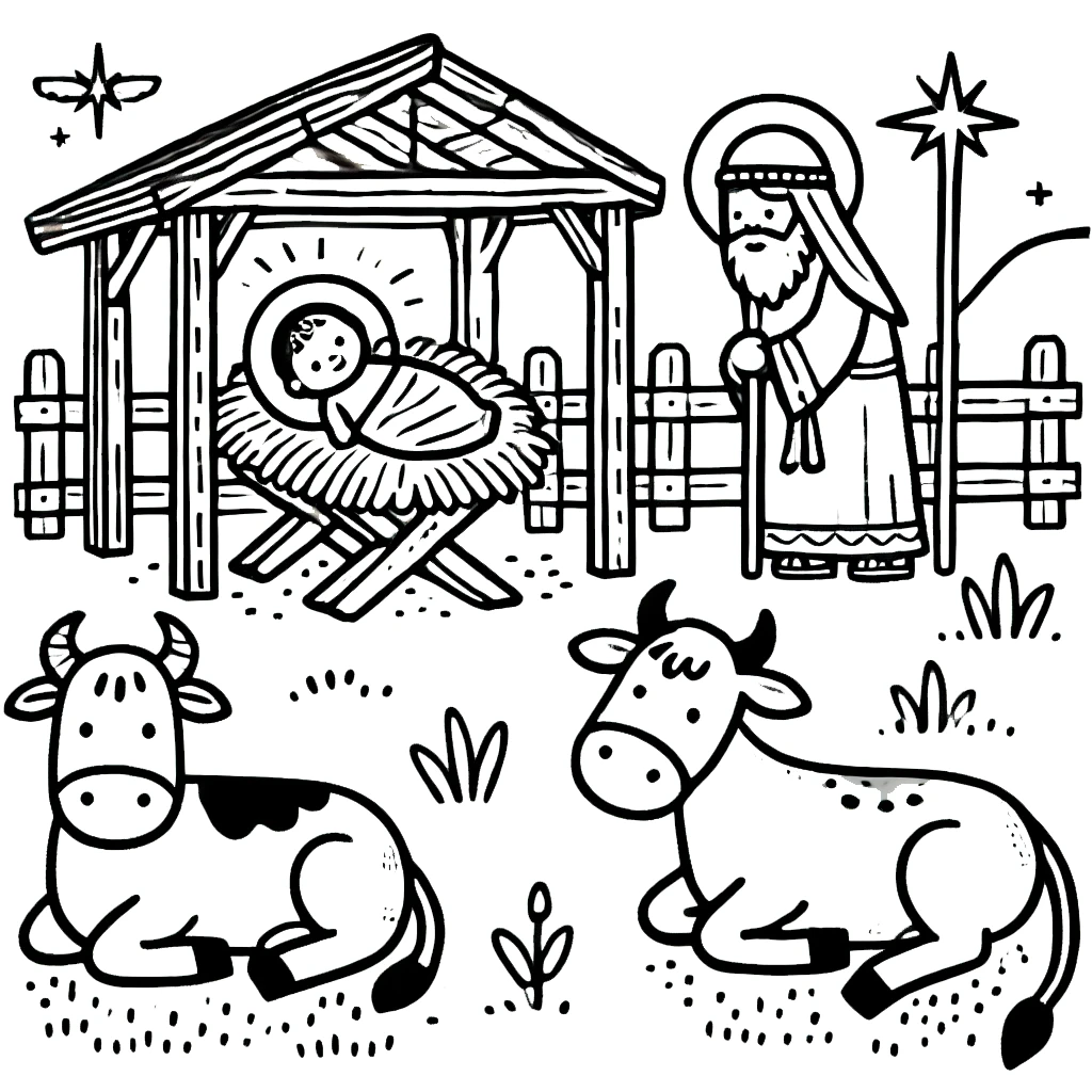 coloriage Crèche de Noël gratuit en ligne