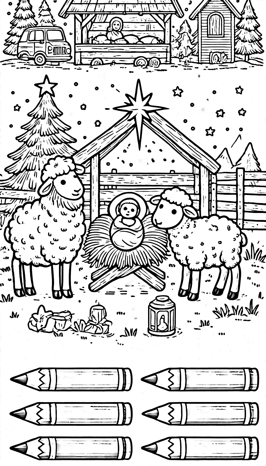 coloriage Crèche de Noël pour enfant a imprimer gratuit