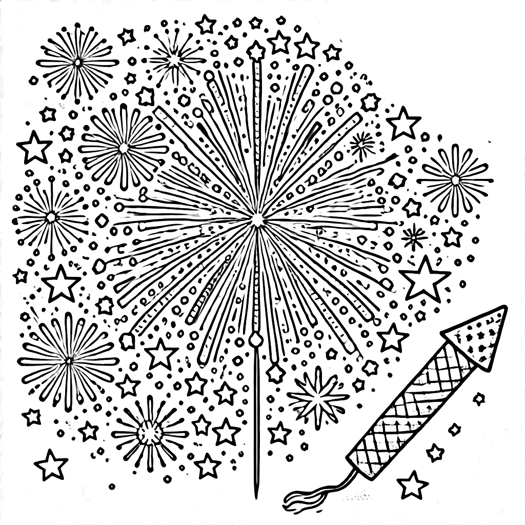 imprimer coloriage Feu D’artifice pour enfant