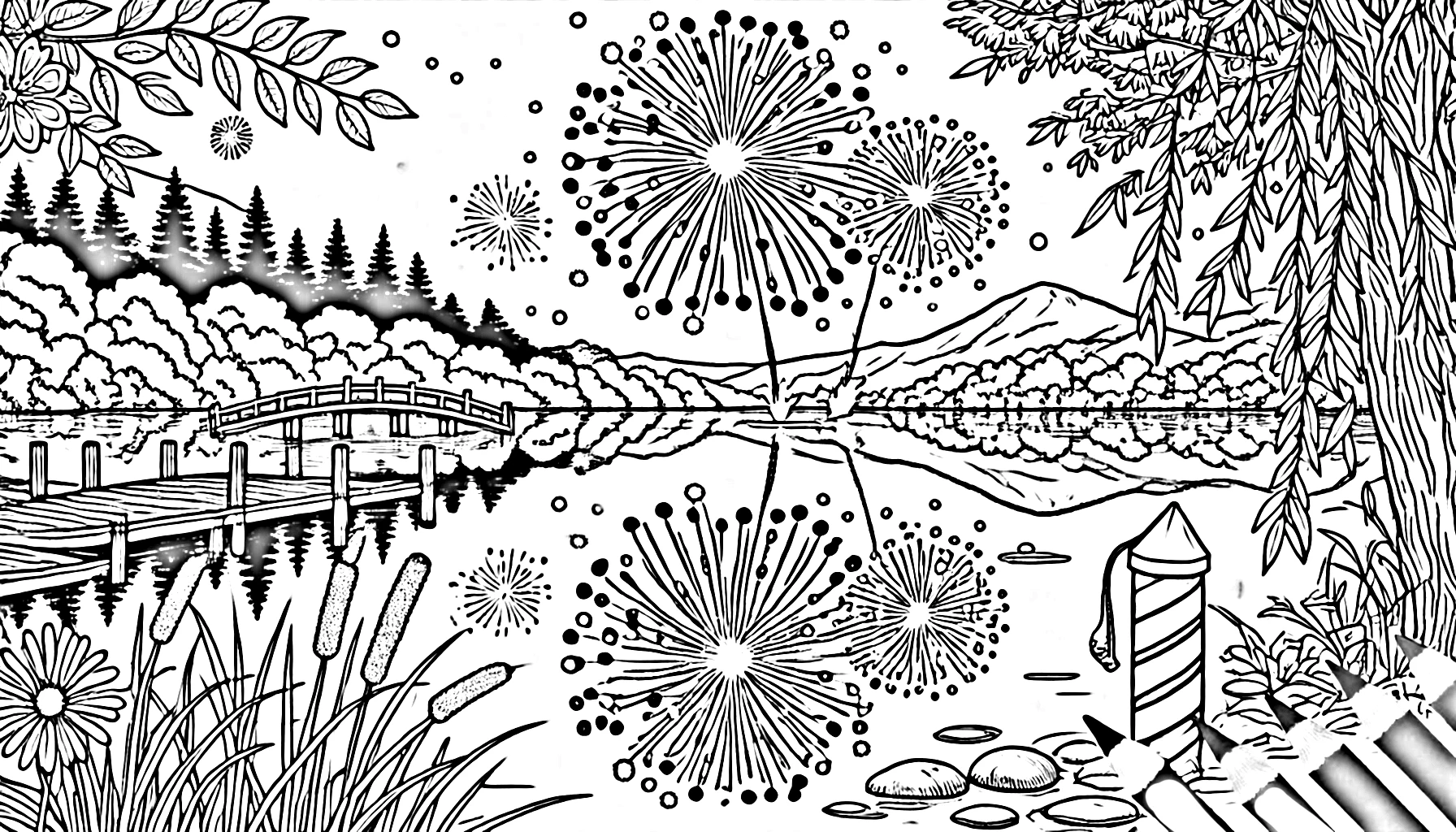 coloriage Feu D’artifice pour enfants 1