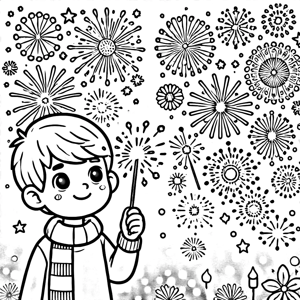 coloriage Feu D’artifice et decoupage