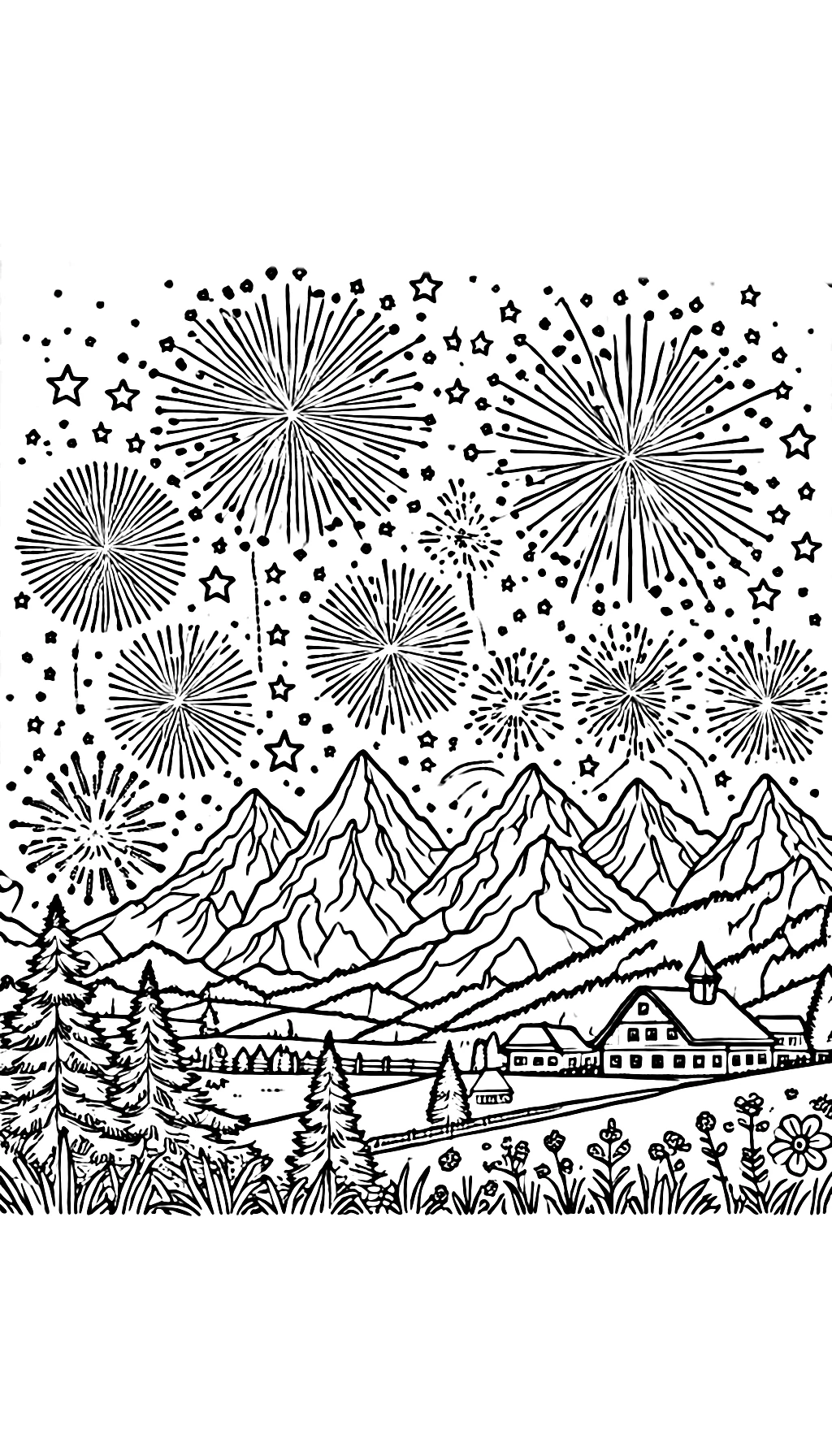 coloriage Feu D’artifice à imprimer pour enfant de 3 ans