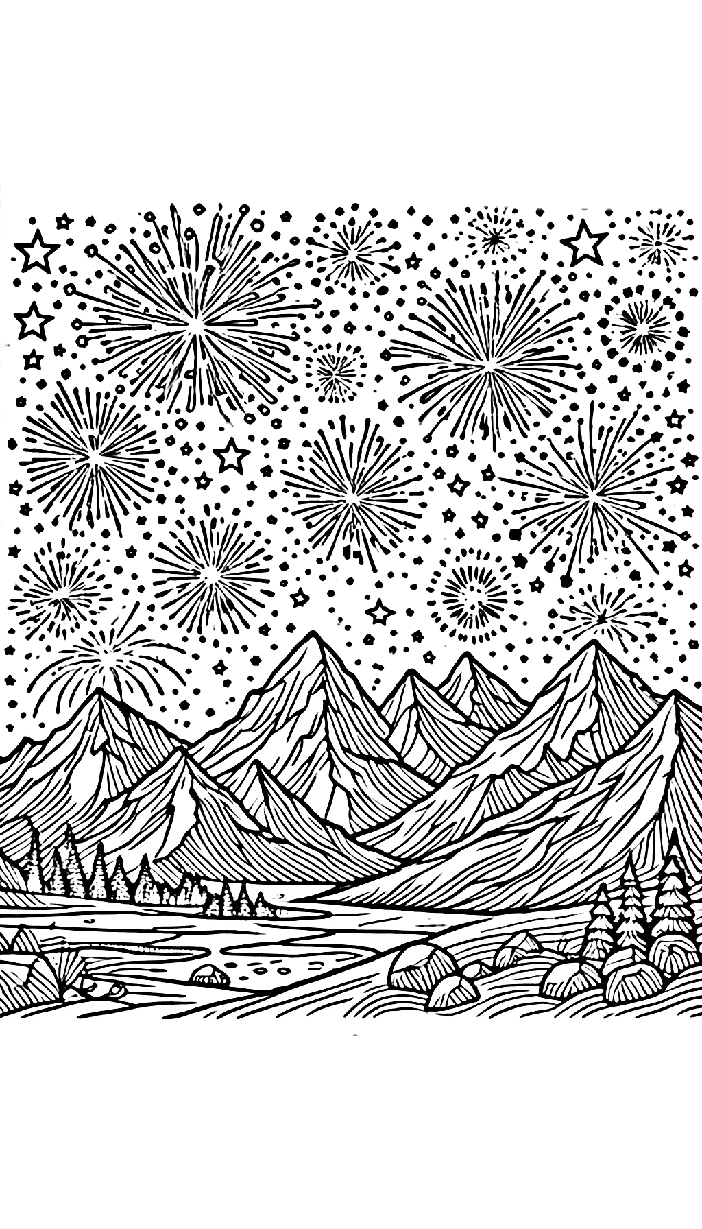 coloriage Feu D’artifice et decoupage 1