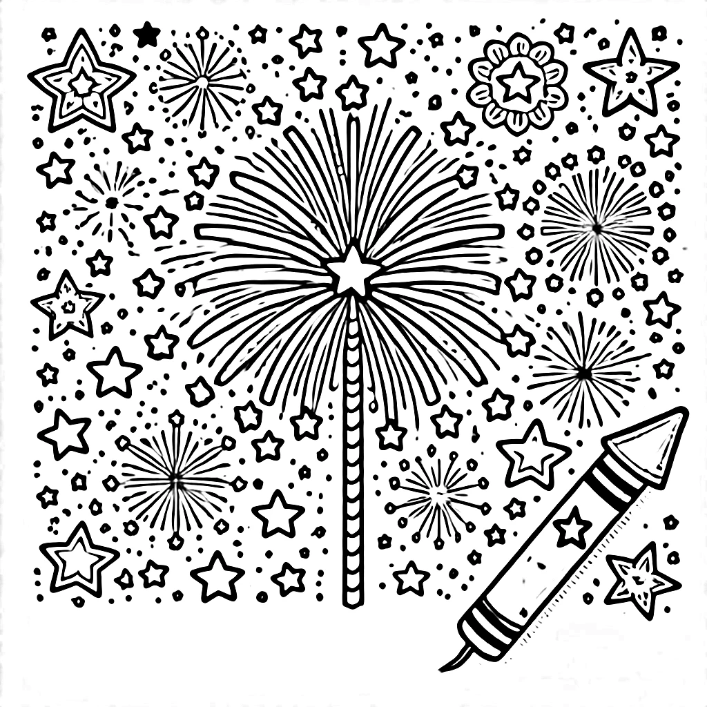 coloriage Feu D’artifice pour enfant de à imprimer 1