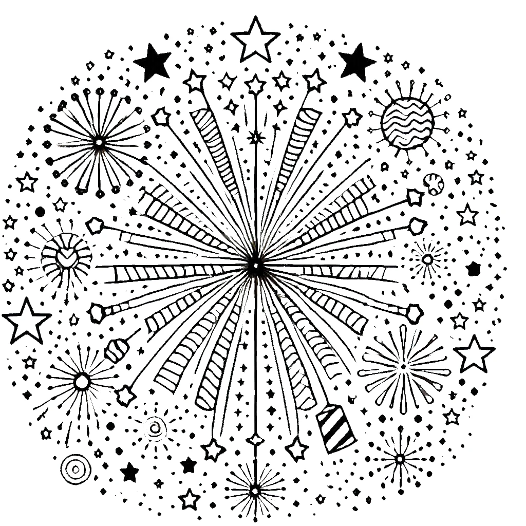 coloriage Feu D’artifice gratuit pour enfants 2