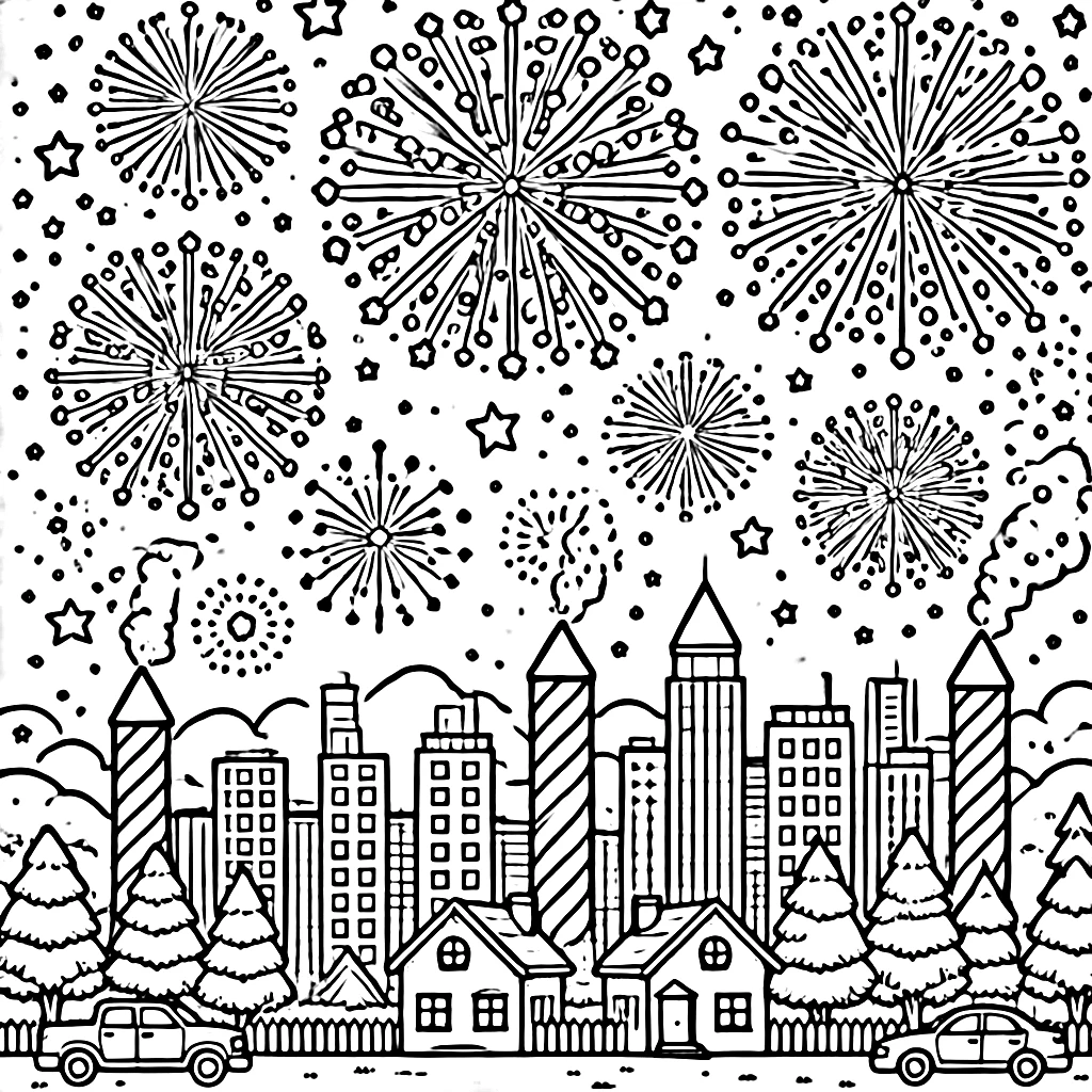 coloriage Feu D’artifice à imprimer pour enfant de 4 ans