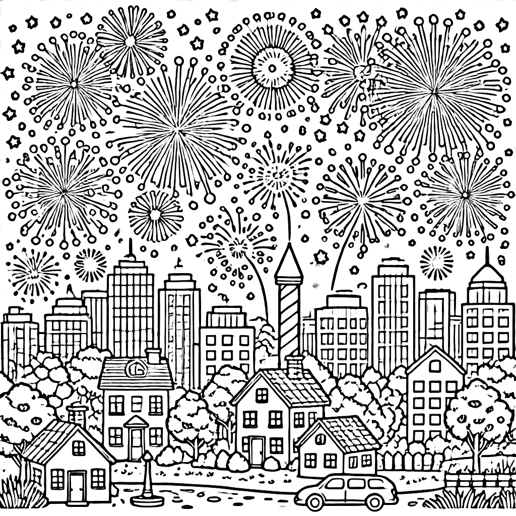 coloriage Feu D’artifice et dessin a imprimer