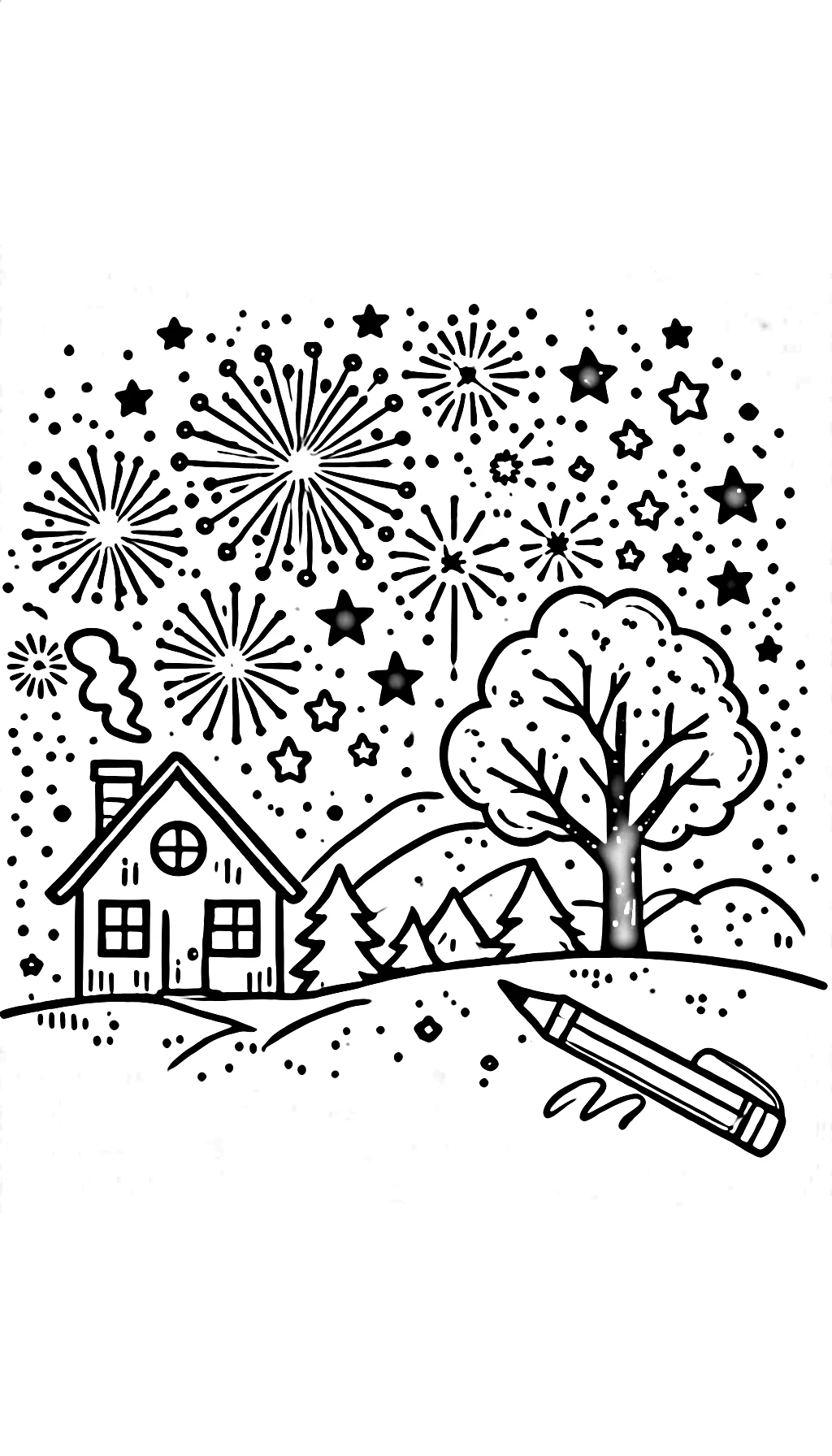 image pour coloriage Feu D’artifice enfant