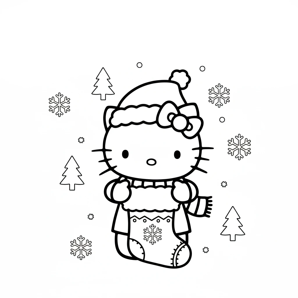 coloriage Hello Kitty Noël à imprimer pour enfant de 9 ans