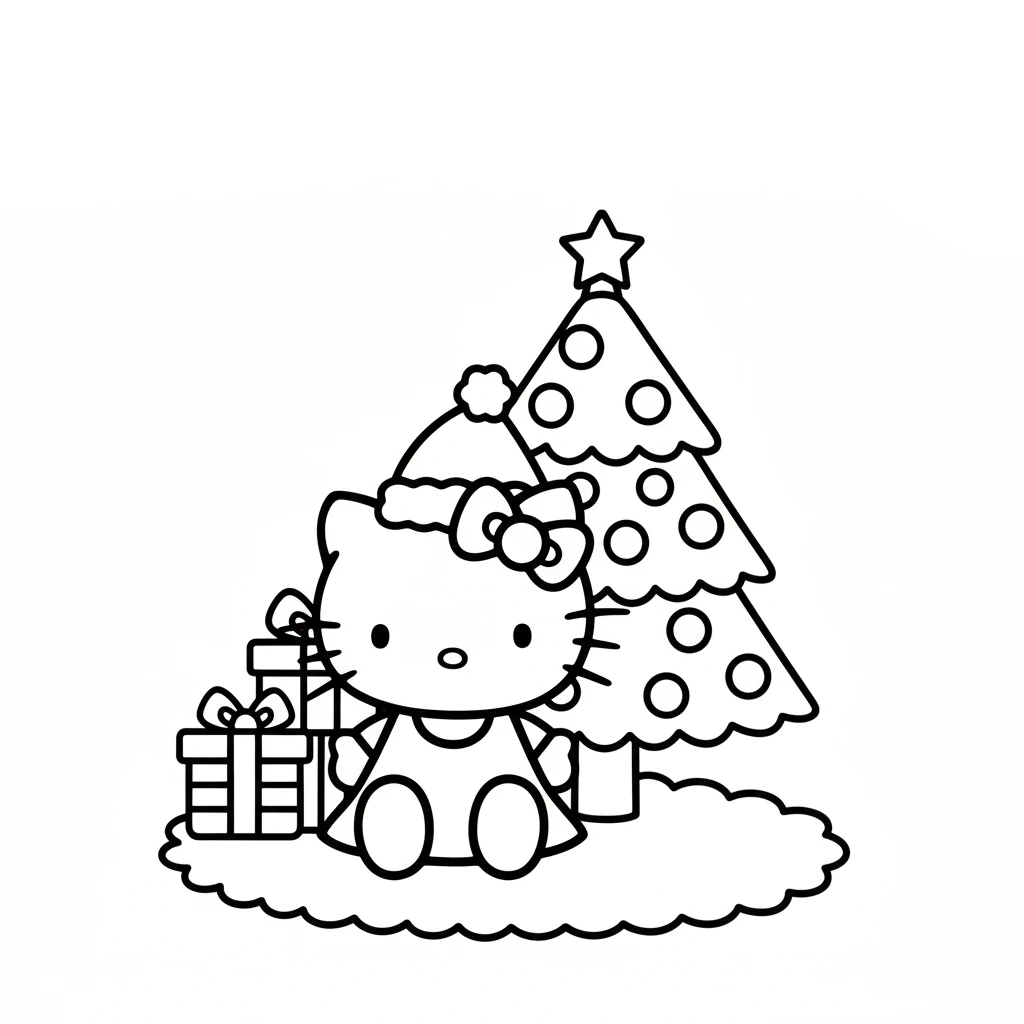 coloriage Hello Kitty Noël pour enfant de 8 ans