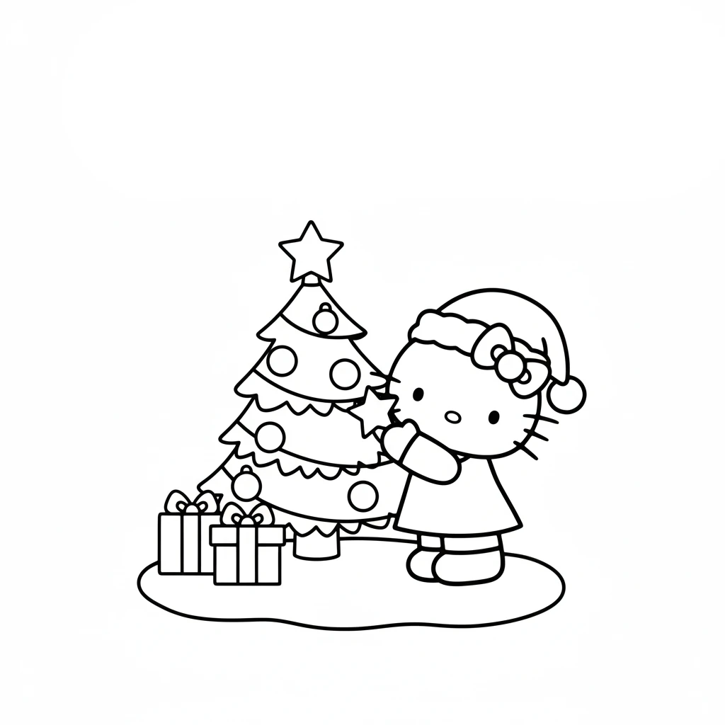 coloriage Hello Kitty Noël pour enfant de 10 ans