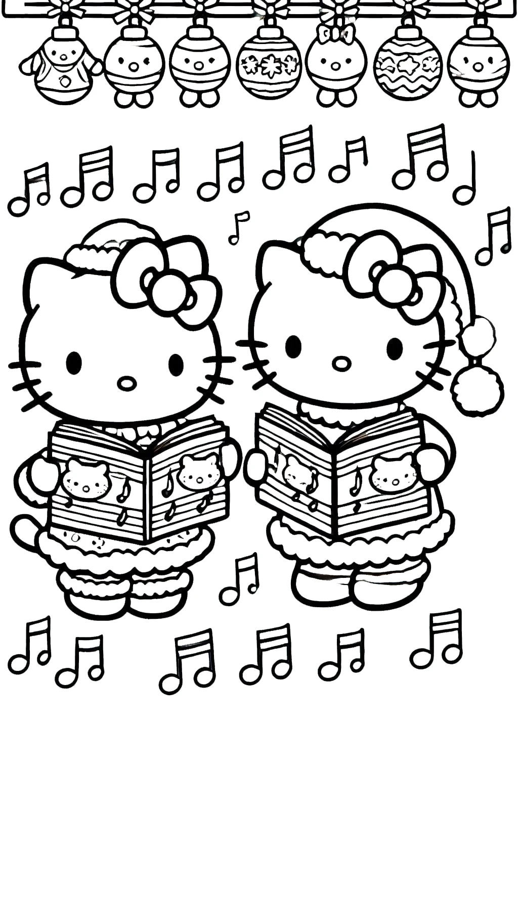 coloriage Hello Kitty Noël et decoupage a imprimer gratuit