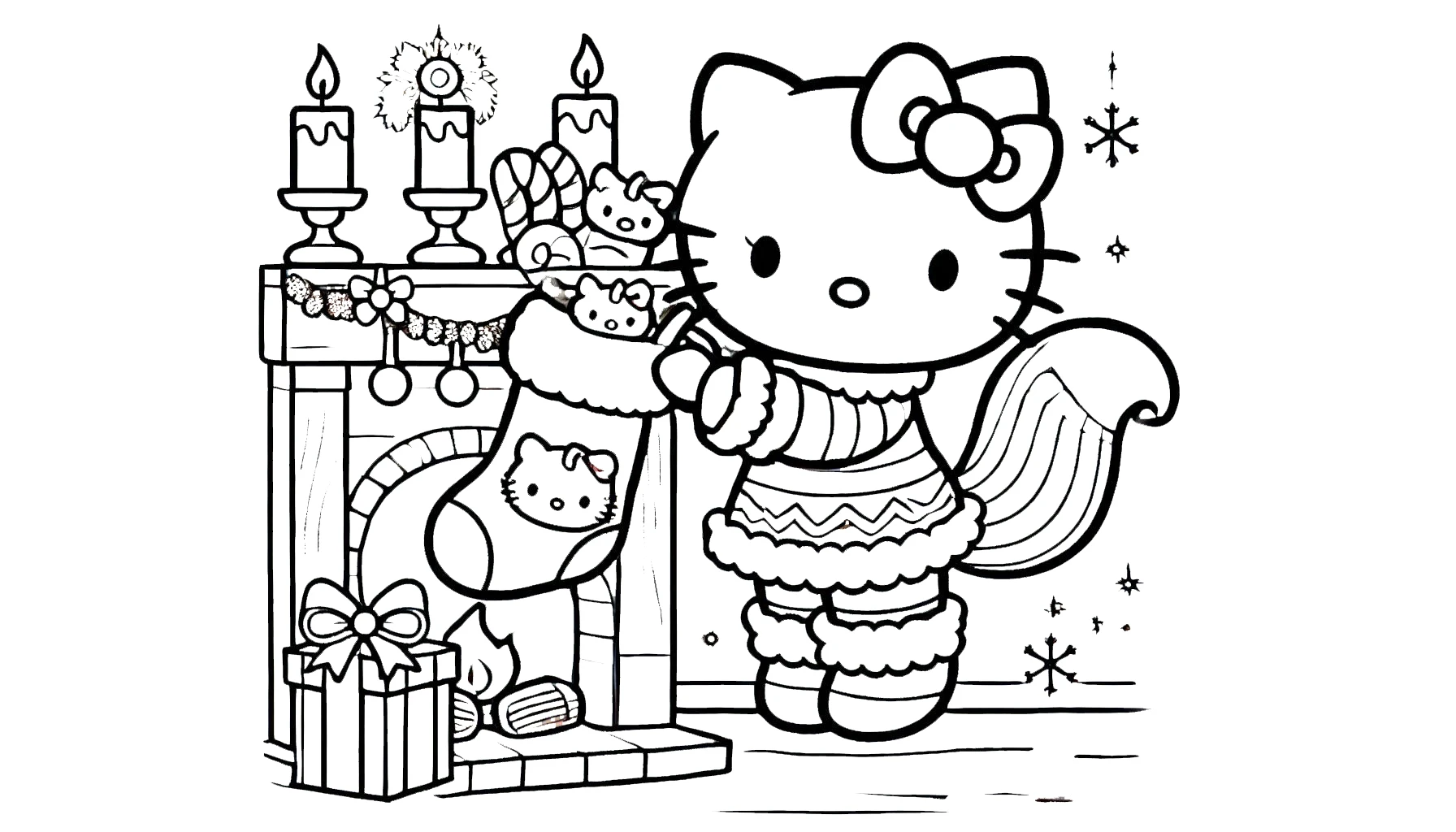 coloriage Hello Kitty Noël pour enfant de 4 ans 1