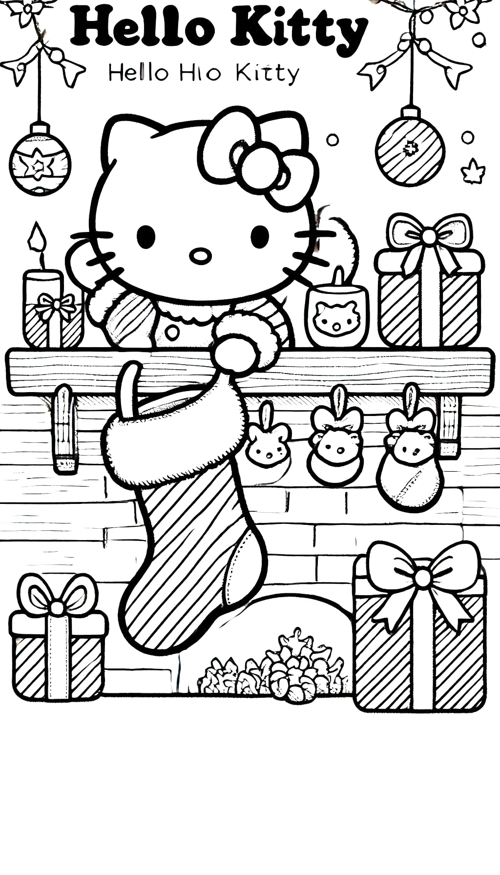 coloriage Hello Kitty Noël pour enfant gratuit