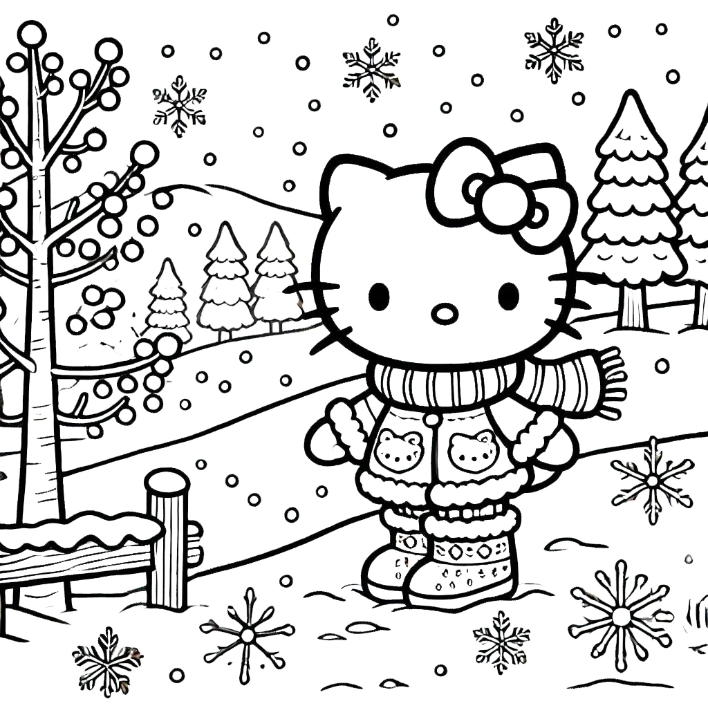 coloriage Hello Kitty Noël gratuit en ligne 1