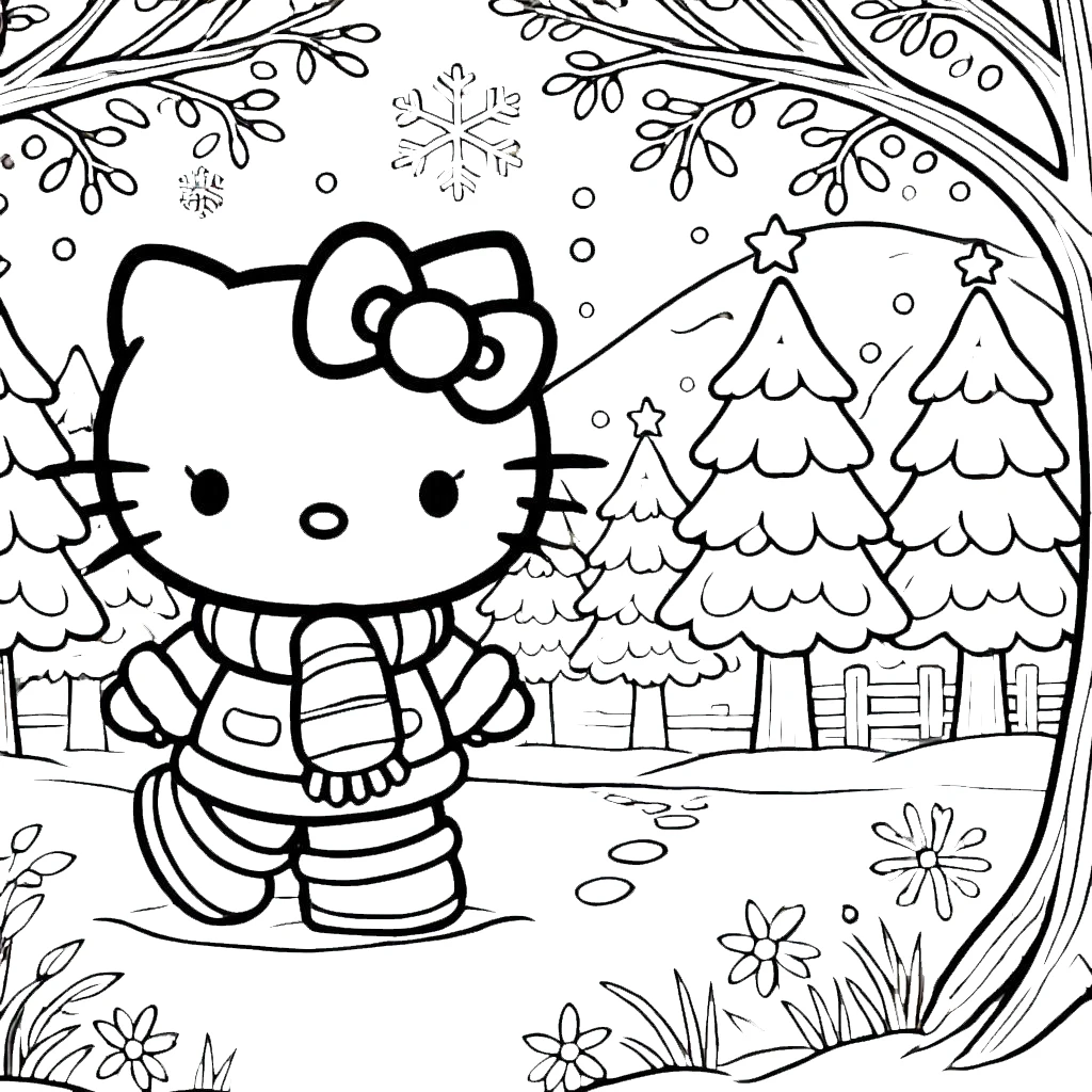 image pour coloriage Hello Kitty Noël enfant