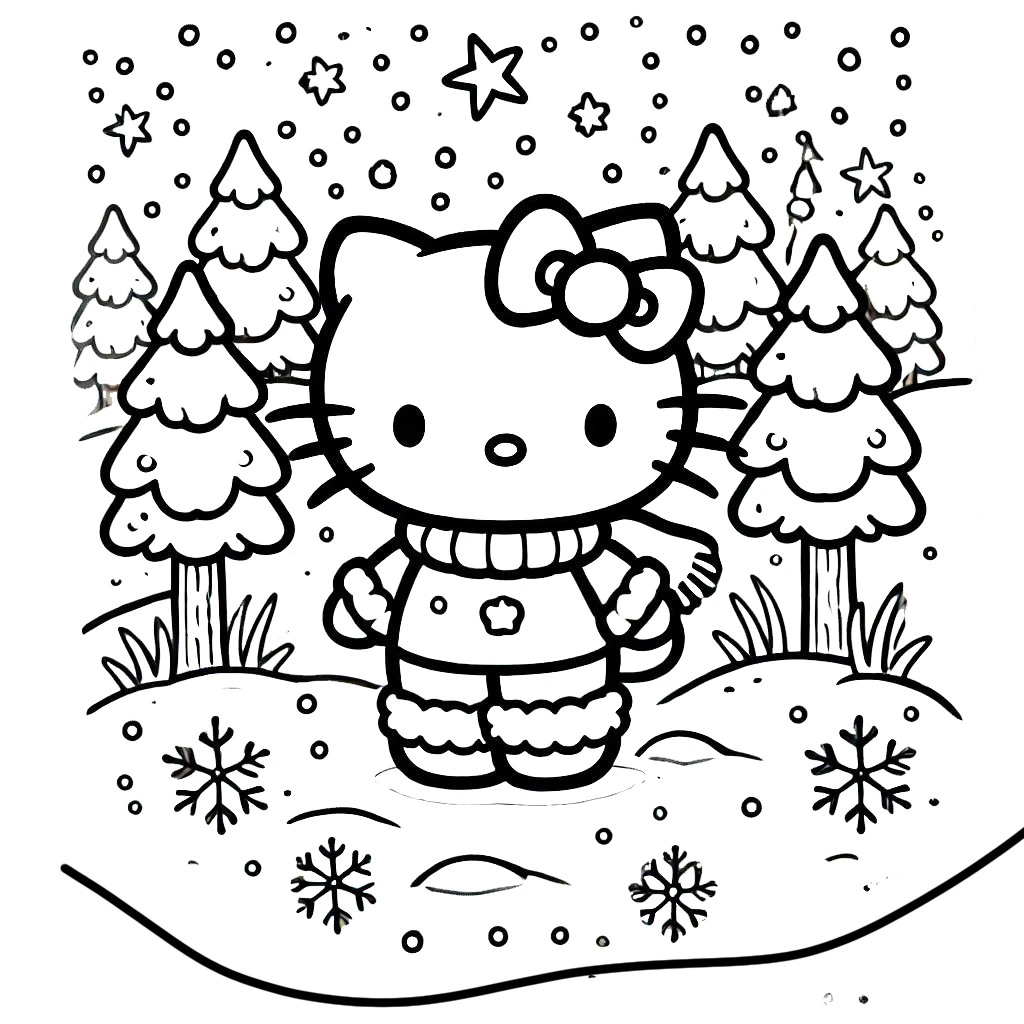 coloriage Hello Kitty Noël pour enfant de 3 ans