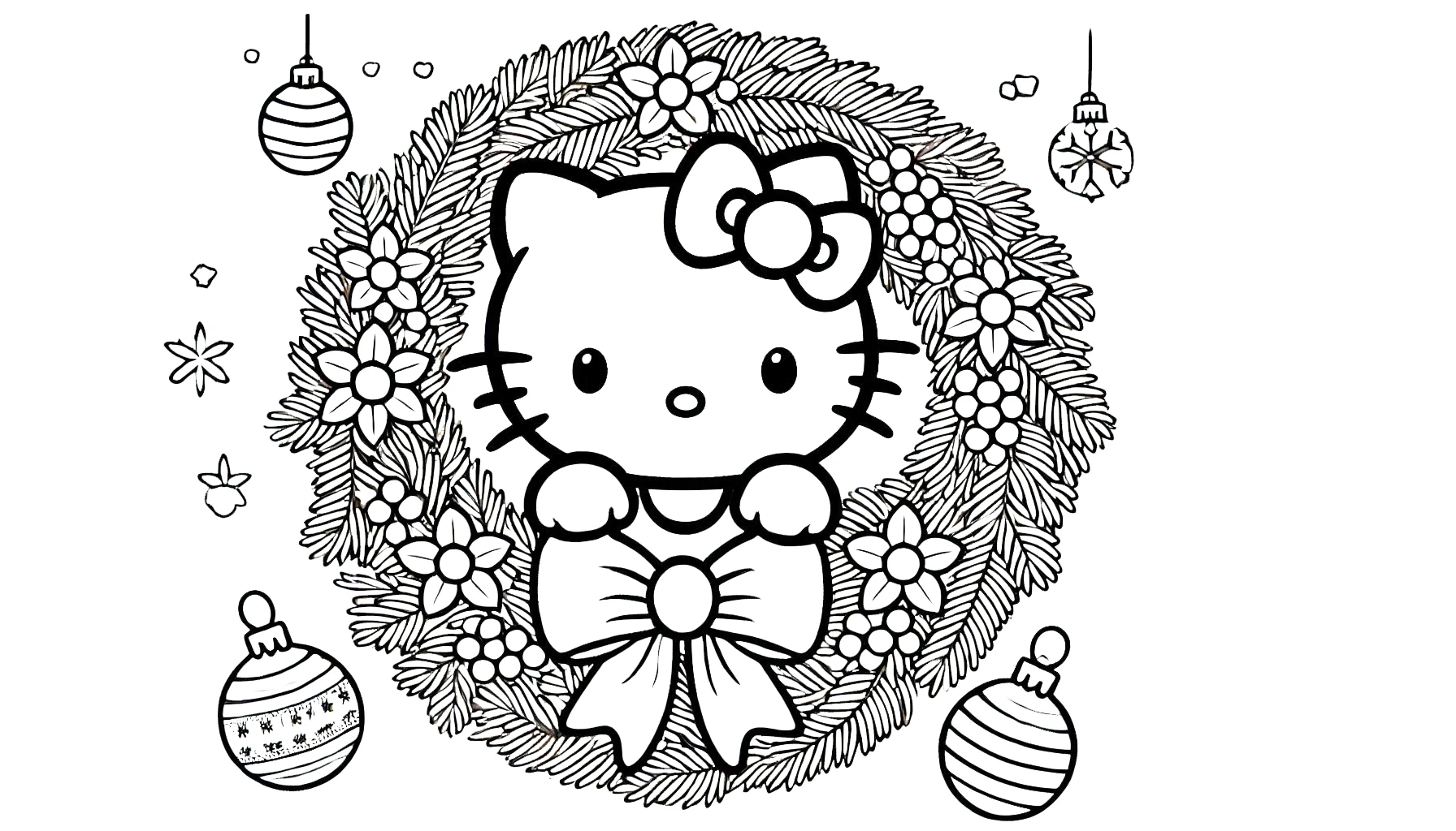 coloriage Hello Kitty Noël à imprimer kawaii