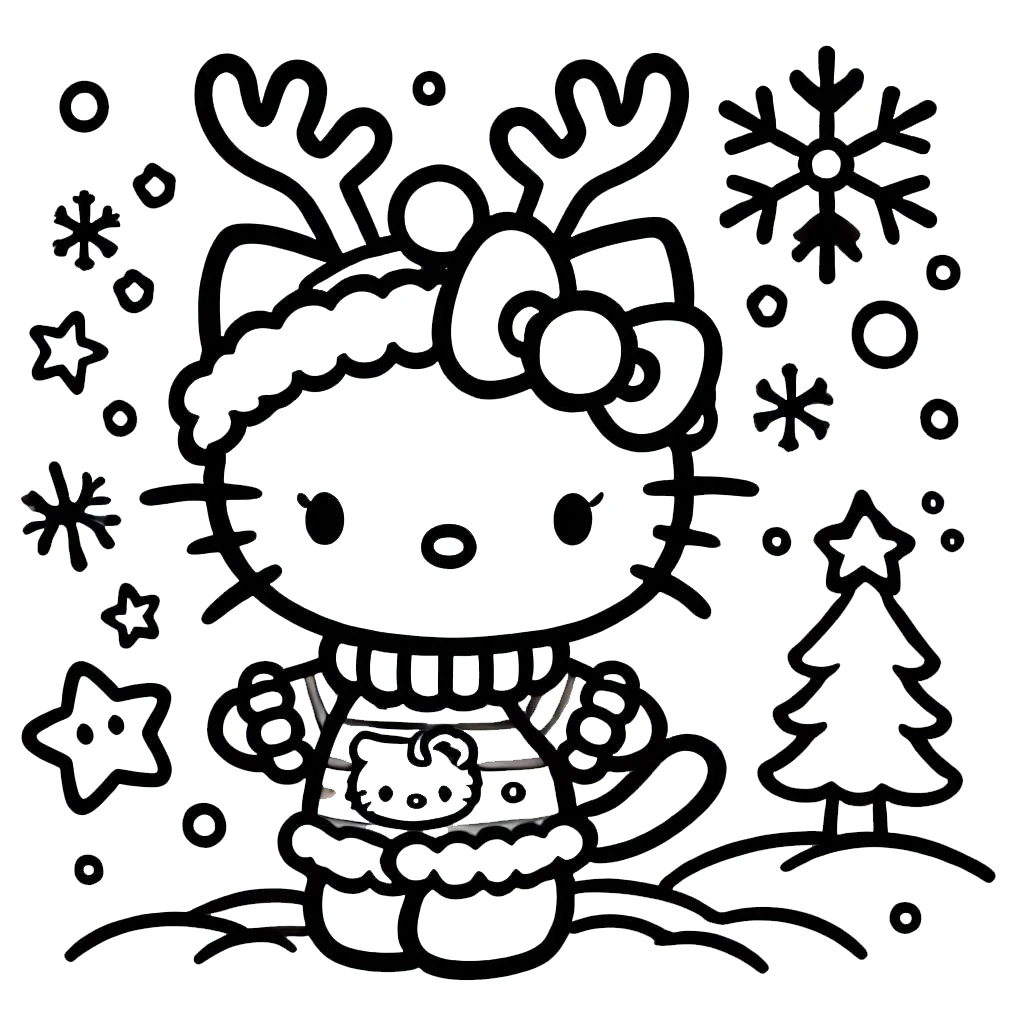 coloriage Hello Kitty Noël pour enfants à télécharger