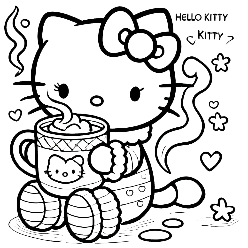 coloriage Hello Kitty Noël à imprimer pour enfant de 12 ans