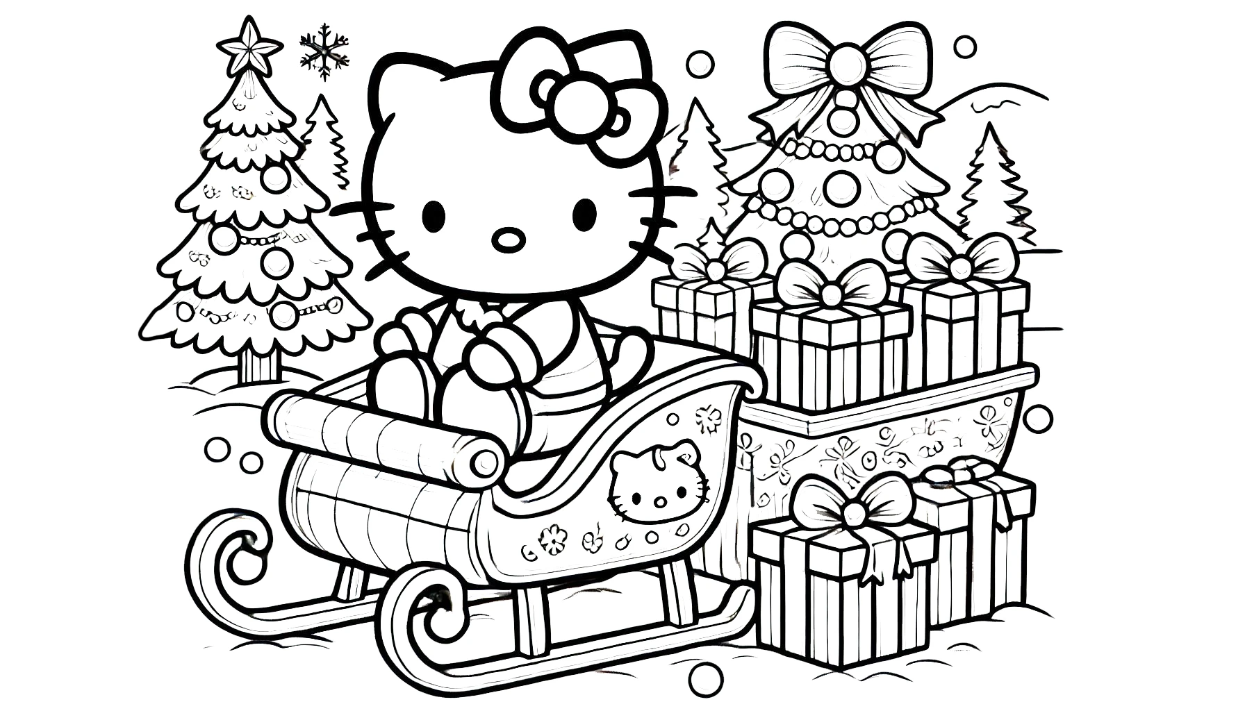 coloriage Hello Kitty Noël à imprimer pour enfant de 7 ans