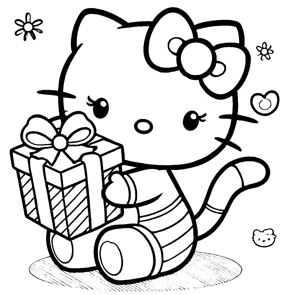 coloriage Hello Kitty Noël à imprimer pour enfant de 6 ans