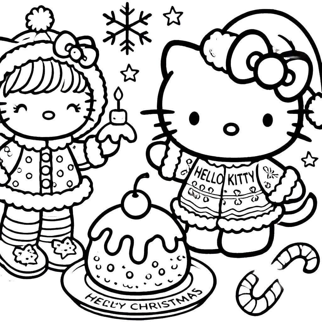 coloriage Hello Kitty Noël à imprimer pour enfant de 10 ans