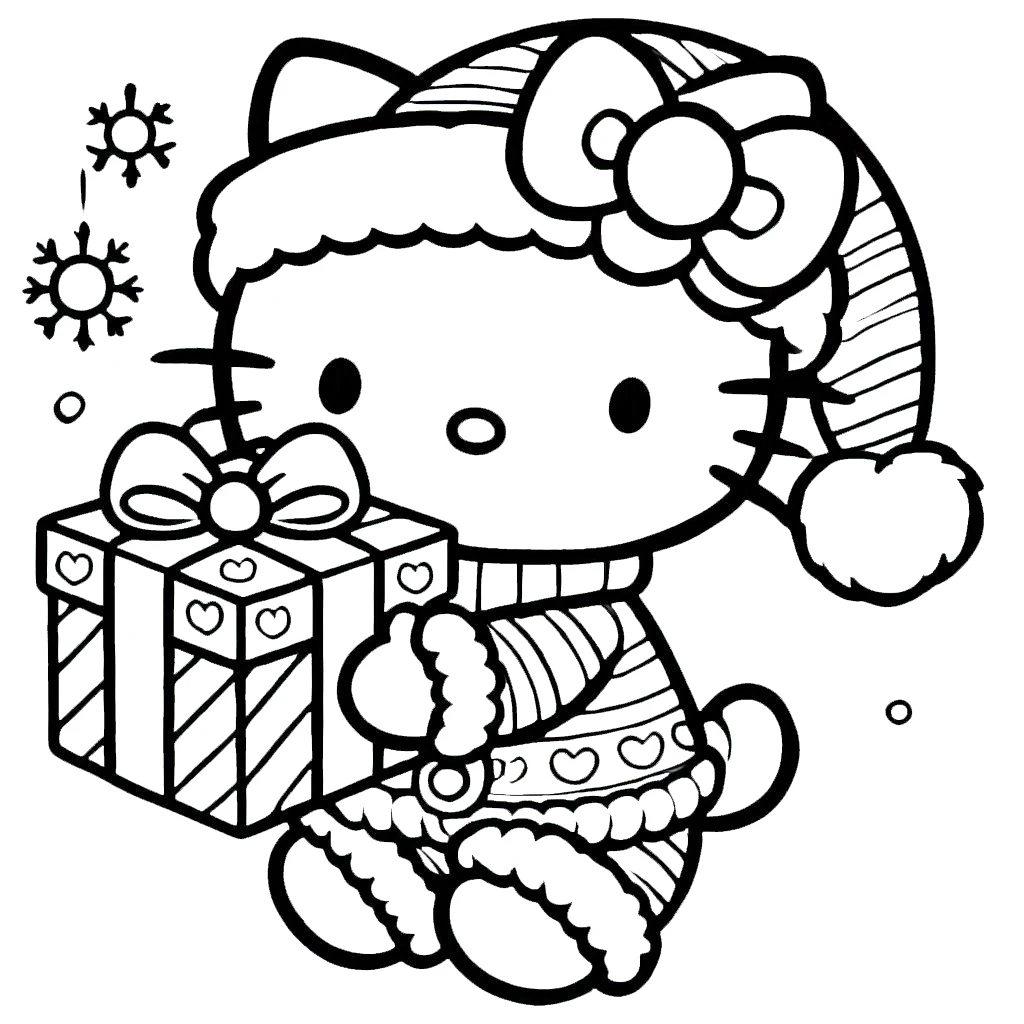 coloriage Hello Kitty Noël à imprimer pdf gratuit