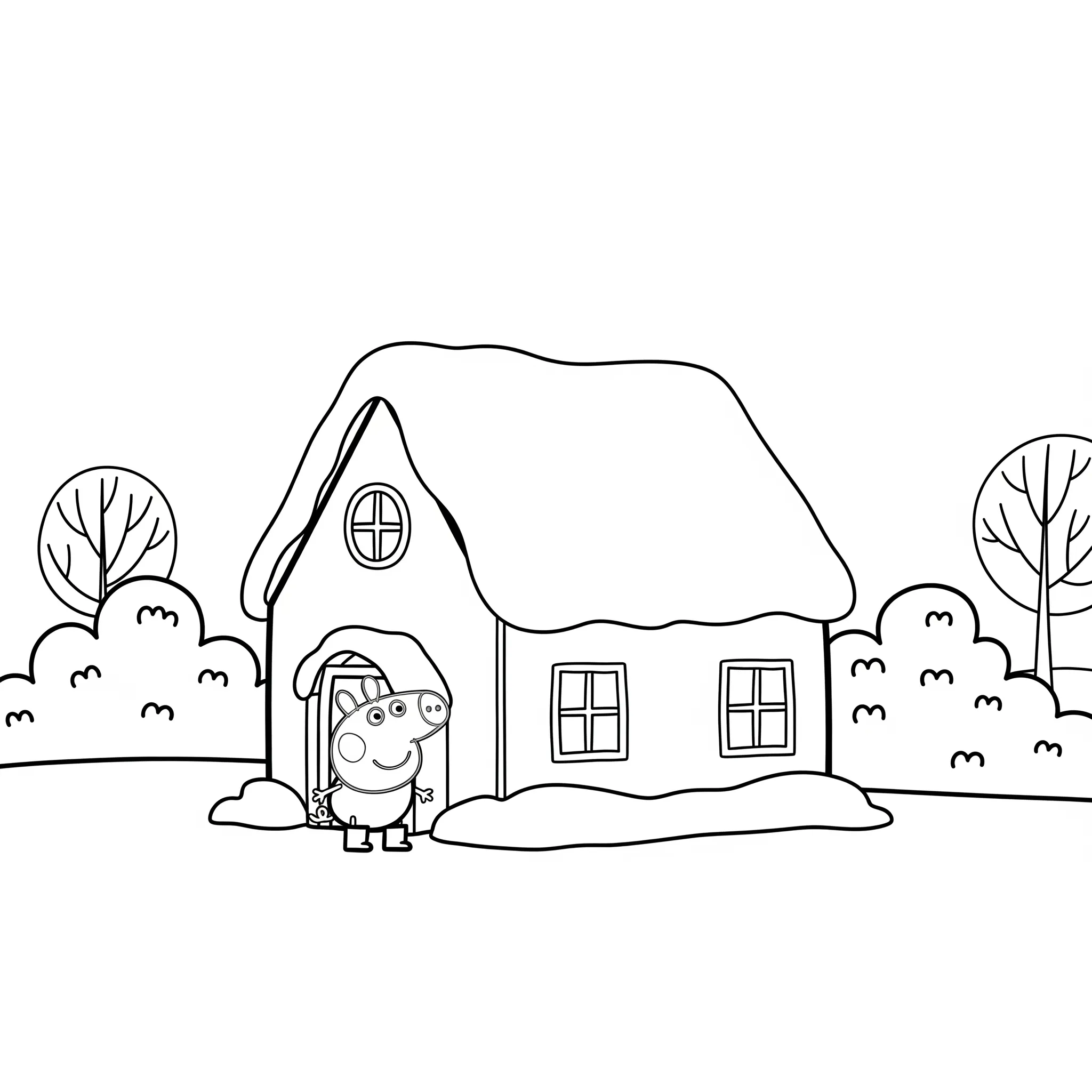 coloriage La maison de Peppa sous la neige pour enfants à imprimer