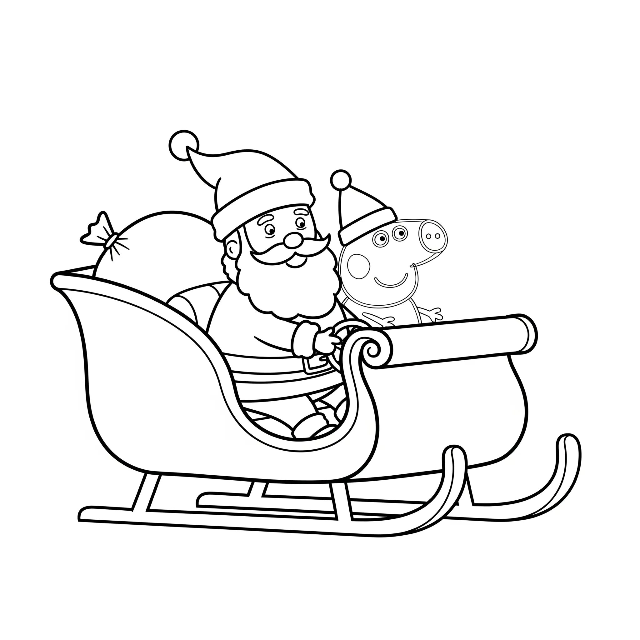 coloriage Le traîneau du Père Noël avec Peppa et apprentissage