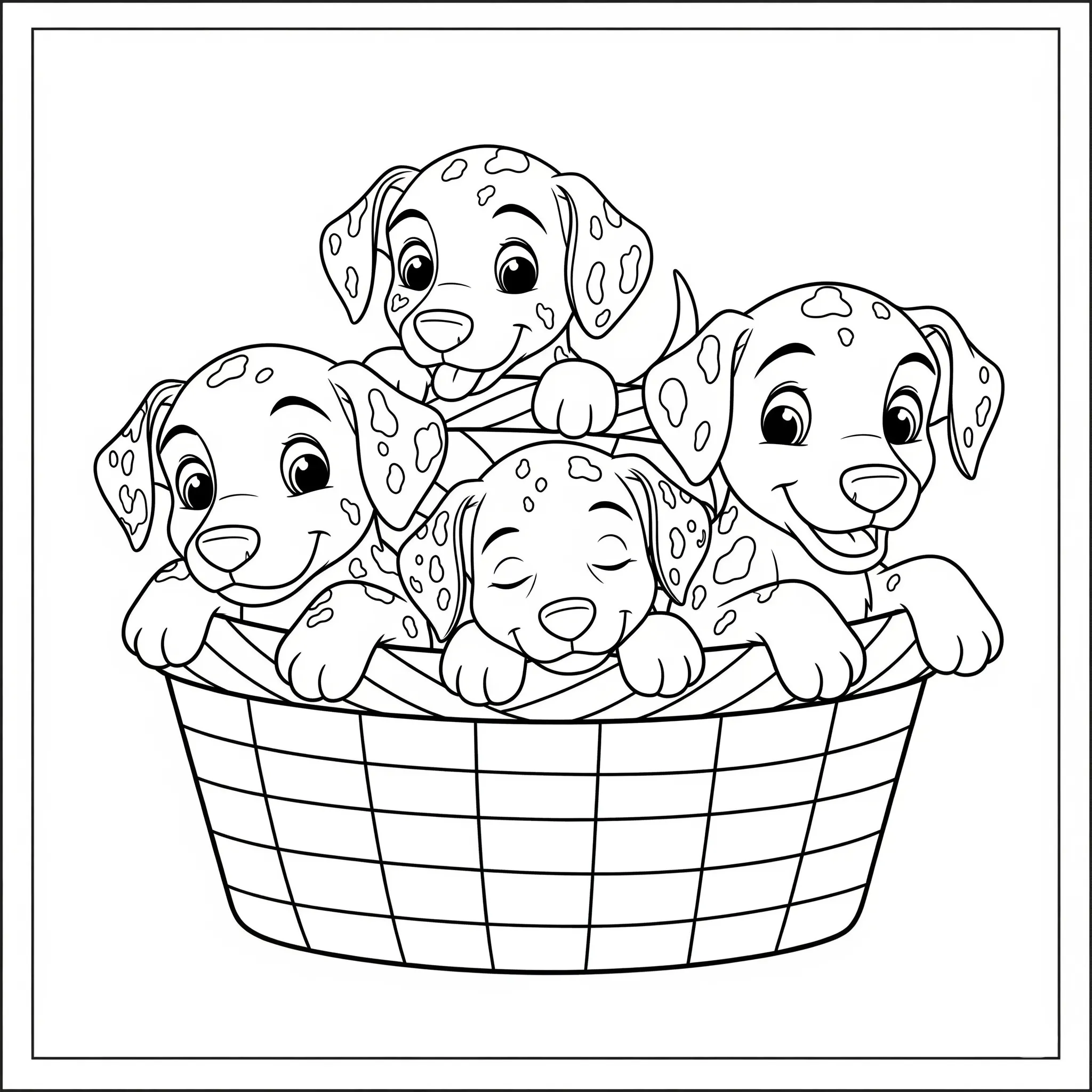 coloriage Les 101 Dalmatiens Bébé dans leur panier pour bebe a imprimer