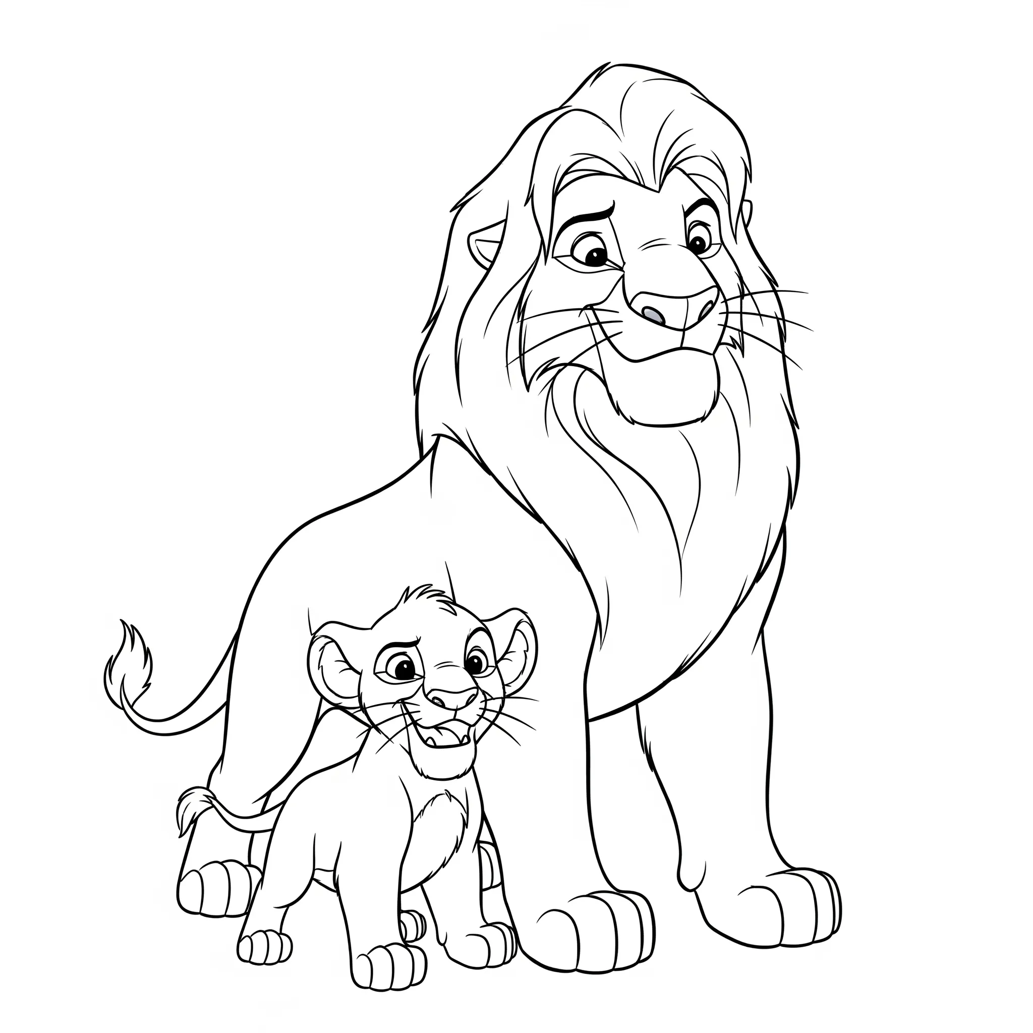coloriage Mufasa et Simba à imprimer kawaii