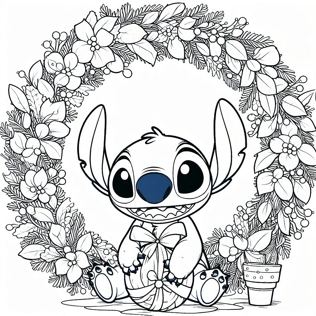 coloriage Noel Stitch à imprimer pour enfant de 10 ans