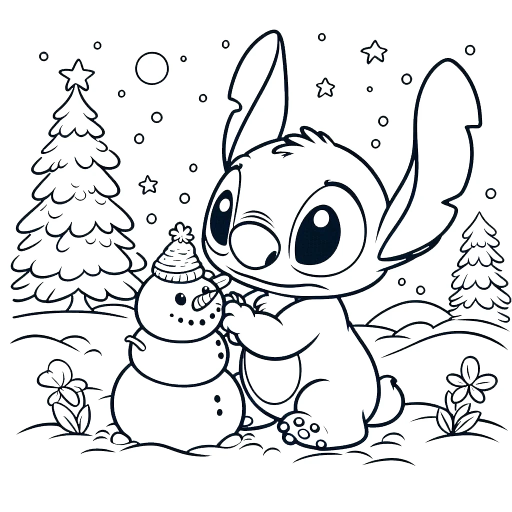 coloriage Noel Stitch à imprimer kawaii