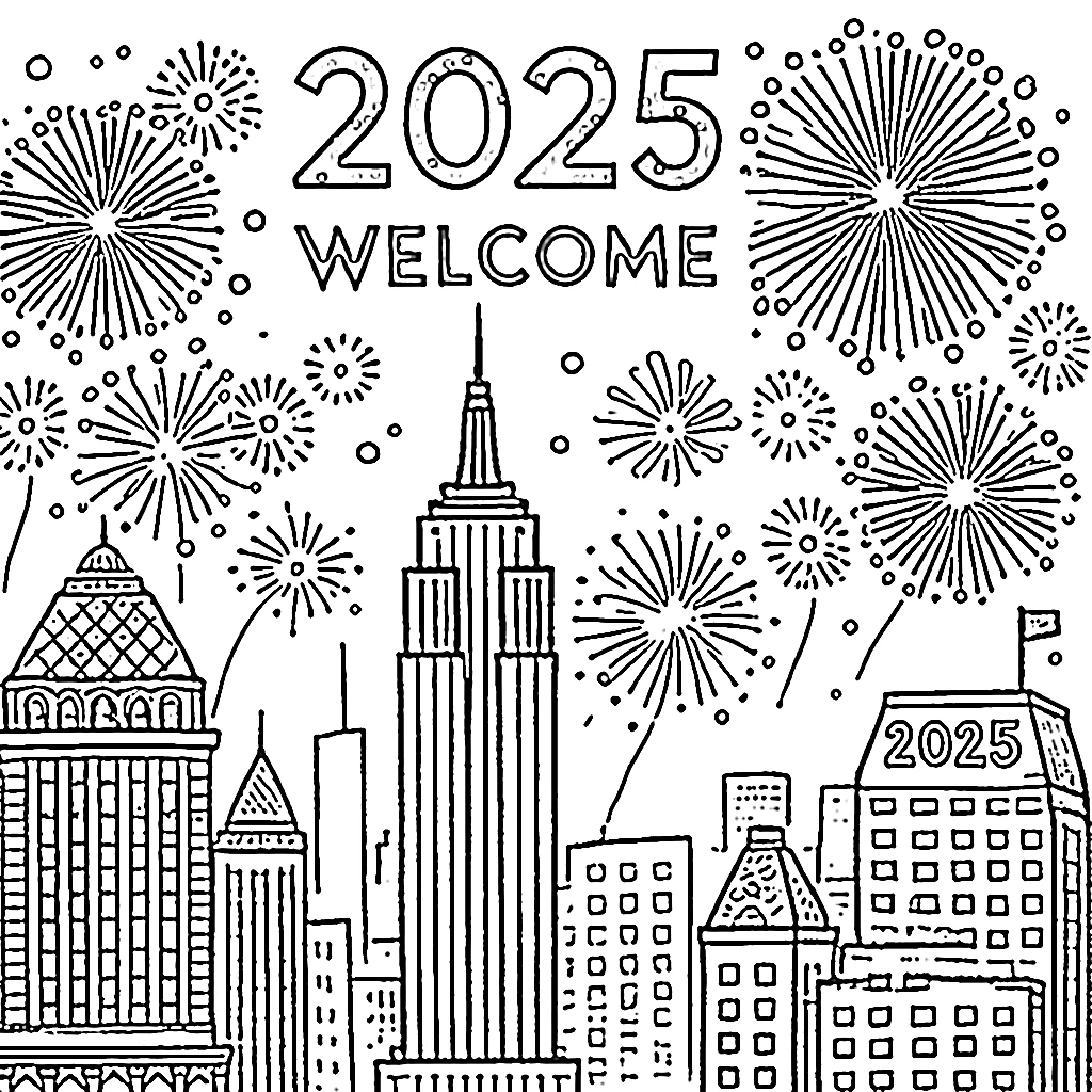 coloriage Nouvel An 2025 à imprimer pour enfant de 9 ans